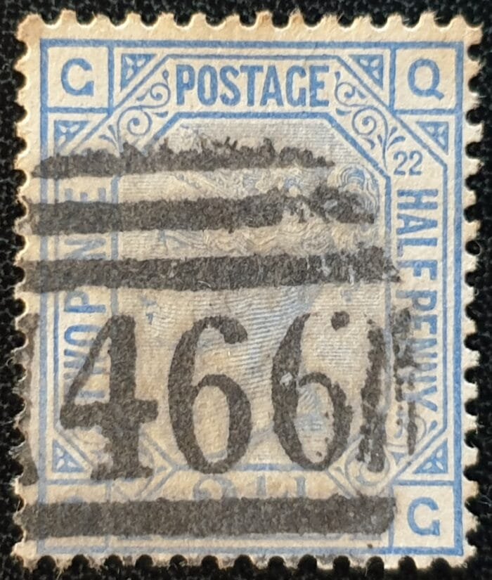 Great Britain Queen Victoria 1880 SG157 2½d. blue , Plate 22, Letters Q-G used stamp