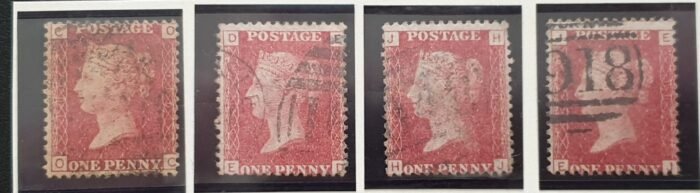 Great Britain Queen Victoria 1864 SG43 1d. rose-red Plates 100-103 ,used stamps