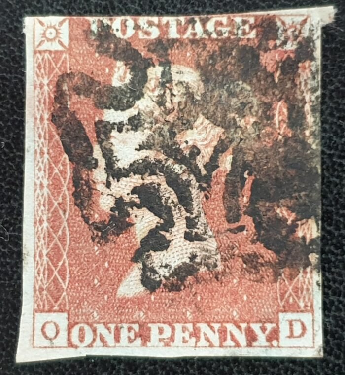 Great Britain Queen Victoria 1d. Red-Brown SG.8 ‘Black’ Maltese Cross Q-D used stamp