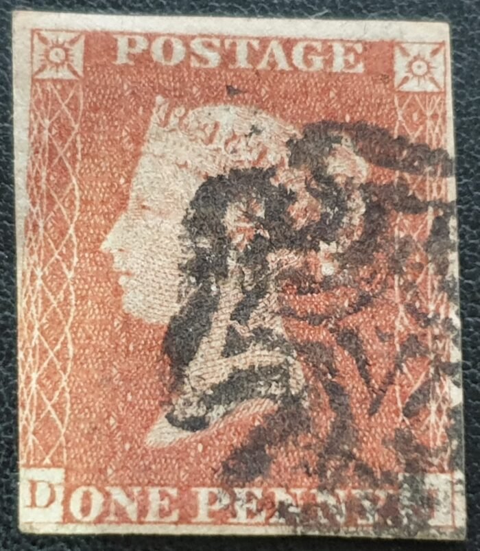 Great Britain Queen Victoria SG8a 1d. red-brown DJ, Black MX, Ivory Head used stamp