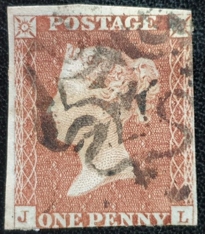 Great Britain Queen Victoria SG8 1d. red-brown Letters JL, Black MX, used stamp