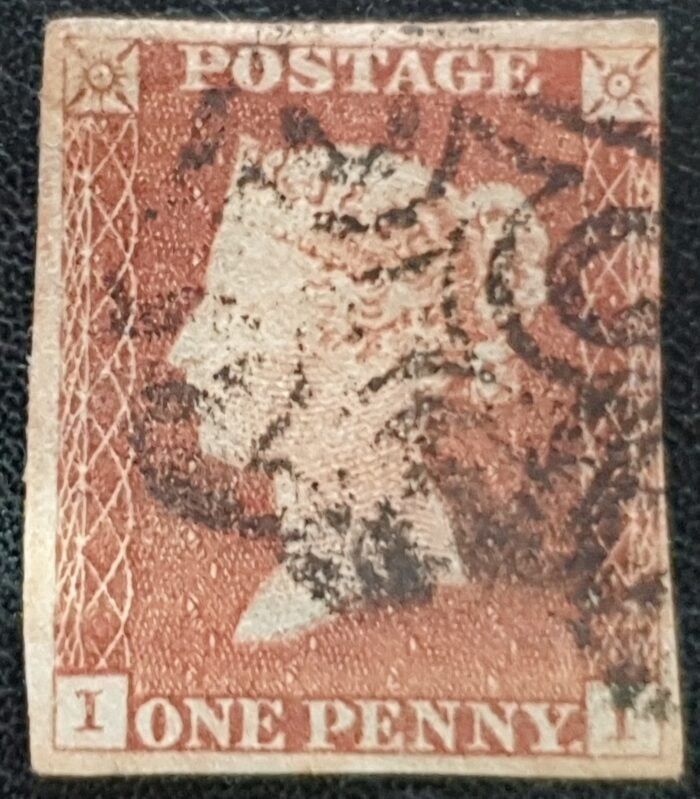 Great Britain Queen Victoria SG8 1d. red-brown Letters I-I, Black MX, used stamp