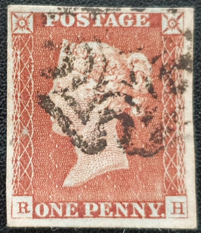 Great Britain Queen Victoria SG8a 1d red RH Black MX 4 margins Ivory Head used stamp