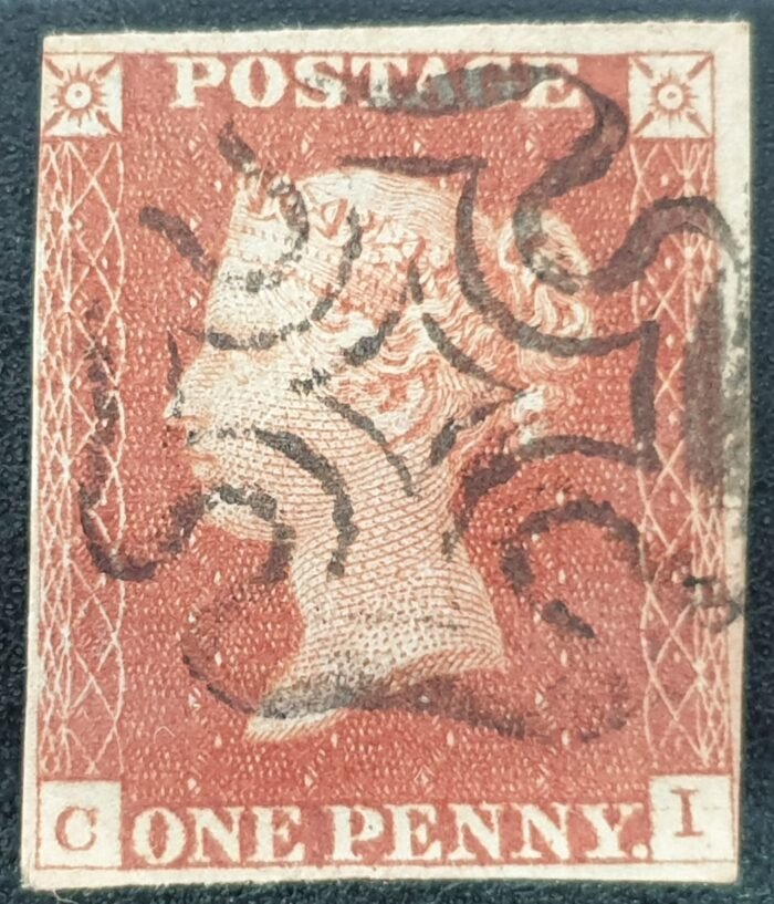 Great Britain Queen Victoria SG8 1d. red-brown Letters C-I, Black MX, used stamp