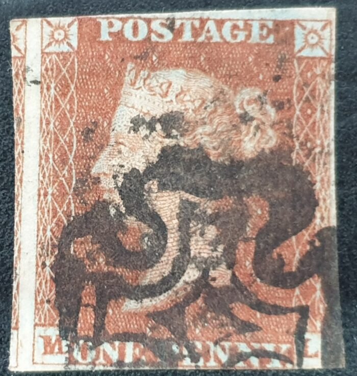 Great Britain Queen Victoria 1d. Red-Brown SG.8 ‘Black’ Maltese Cross M-L used stamp