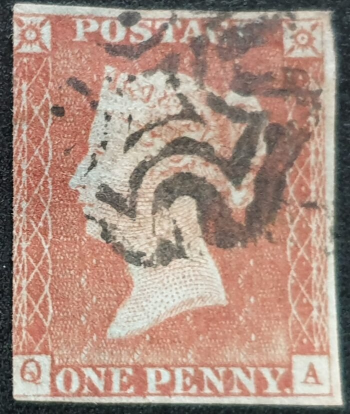 Great Britain Queen Victoria 1d. Red-Brown SG.8 ‘Black’ Maltese Cross Q-A used stamp