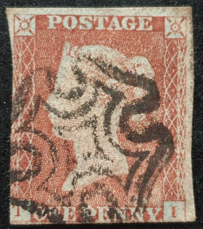 Great Britain Queen Victoria 1d. Red-Brown SG.8 ‘Black’ Maltese Cross T-I used stamp