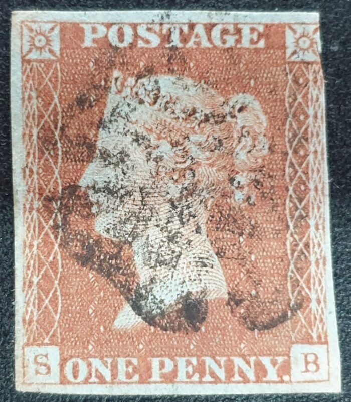 Great Britain Queen Victoria 1d. Red-Brown SG.8 ‘Black’ Maltese Cross S-B used stamp