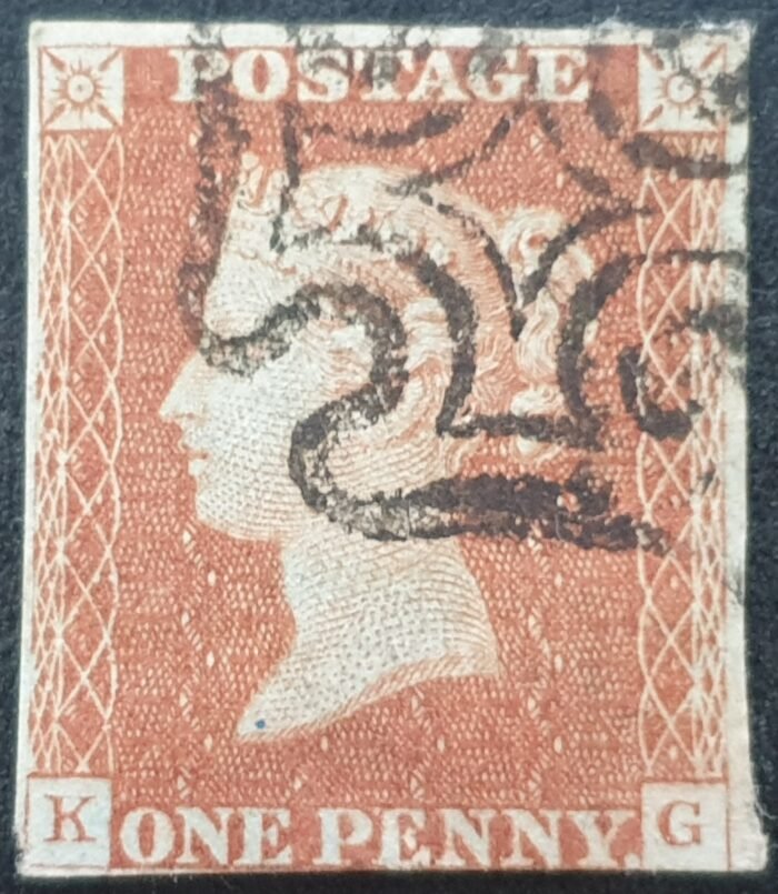 Great Britain Queen Victoria 1d. Red-Brown SG.8 ‘Black’ Maltese Cross K-G used stamp