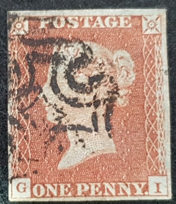 Great Britain Queen Victoria SG8 1d. red-brown Letters G-I Black MX used stamp