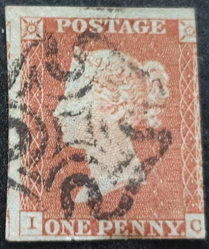 Great Britain Queen Victoria 1d. Red-Brown SG8 Black Maltese Cross, Plate 21, I-C used stamp