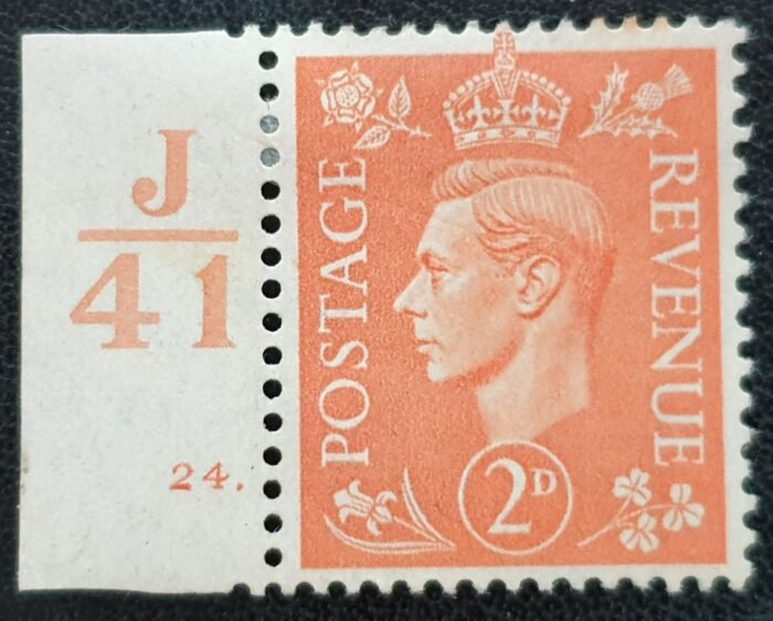 Great Britain King George VI SG488 2d Pale Orange Ctrl J41 Cyl.24 dot Mounted Mint Stamp