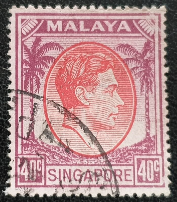 Singapore SG26 KGVI 40c Red and Purple Perf 17.5 x 18 used single stamp