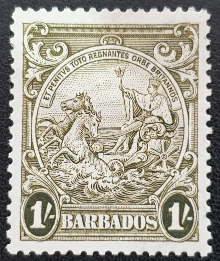 Barbados (1938-1947) KGVI SG255 1/- Olive Green, LMM