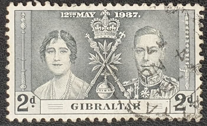 Gibraltar 1937 "Coronation" SG119 2d. grey-black used single stamp