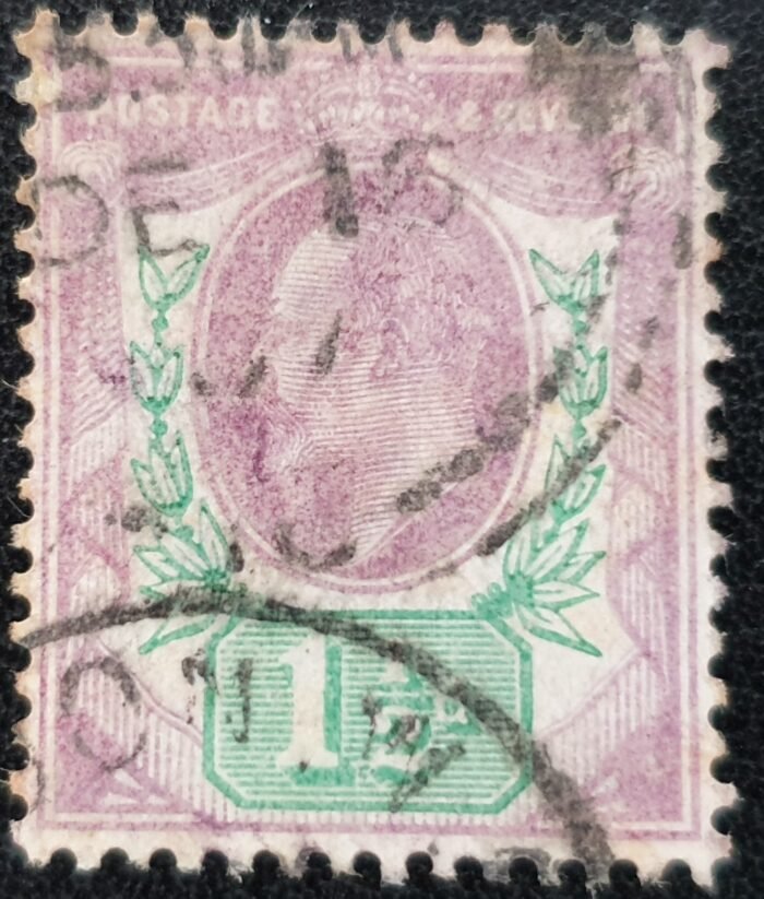 Great Britain King Edward VII 1902 SG223 (M9-1) 1 1/2d deep slate purple & bluish green used stamp