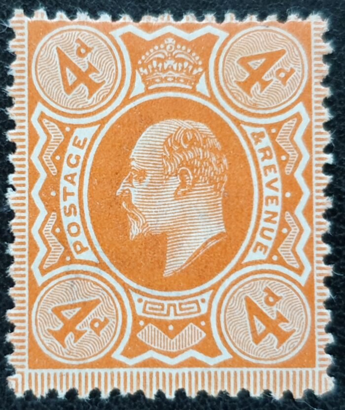 Great Britain King Edward VII SG286 SPEC M27(1), 4d bright orange Perf. 15x14 Mounted Mint Stamp