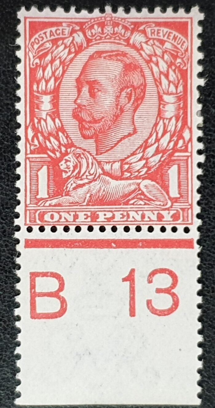 Great Britain King George V 1912 SG345 1d scarlet Control B13 Mounted Mint