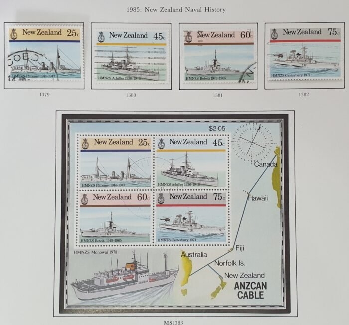 New Zealand 1985 'Naval History' SG1379/82 MS1383 used stamps