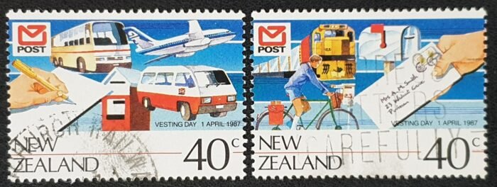 New Zealand 1987 'New Zealand Post Ltd Vesting Day' SG1421/2 used stamps