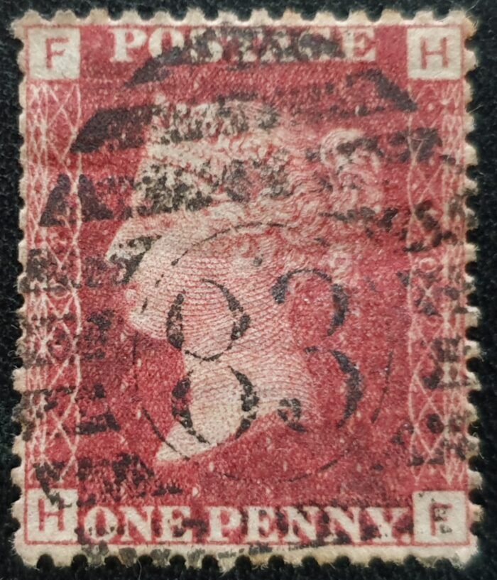 Great Britain Queen Victoria 1864 SG43 1d. red Plate 102 Letters H-F used stamp