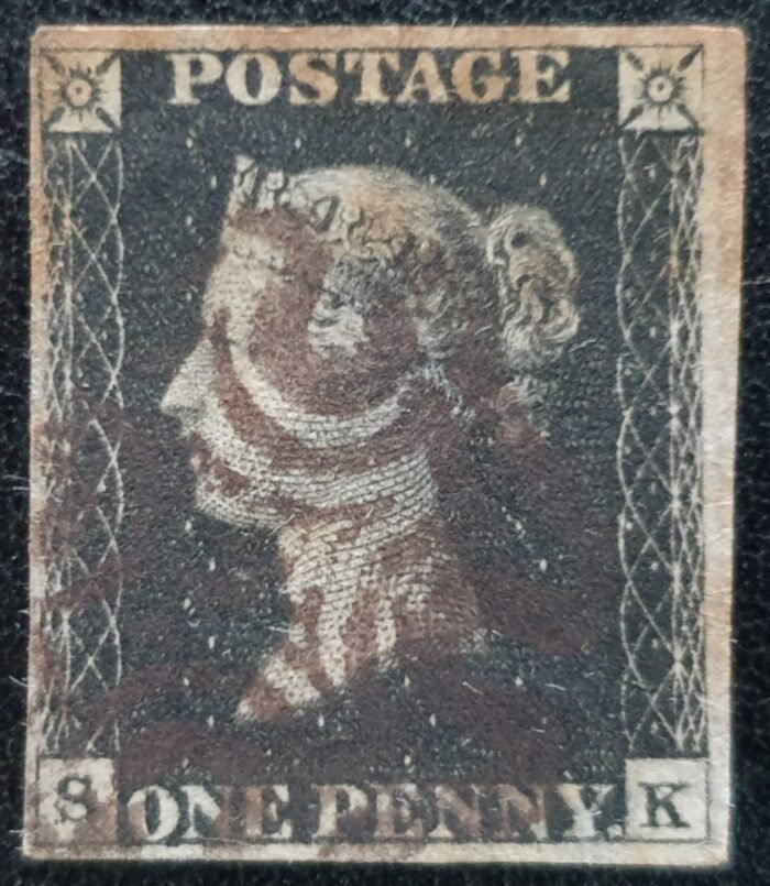 Great Britain Queen Victoria SG2 1d Penny Black S-K Plate 5 Maltese Cross 4 Margin