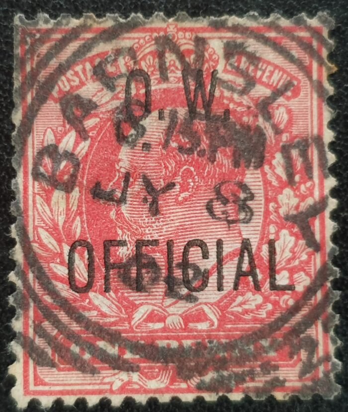 Great Britain King Edward VII ‘O.W.OFFICIAL’ SG O37 1d scarlet CDS BARNSLEY