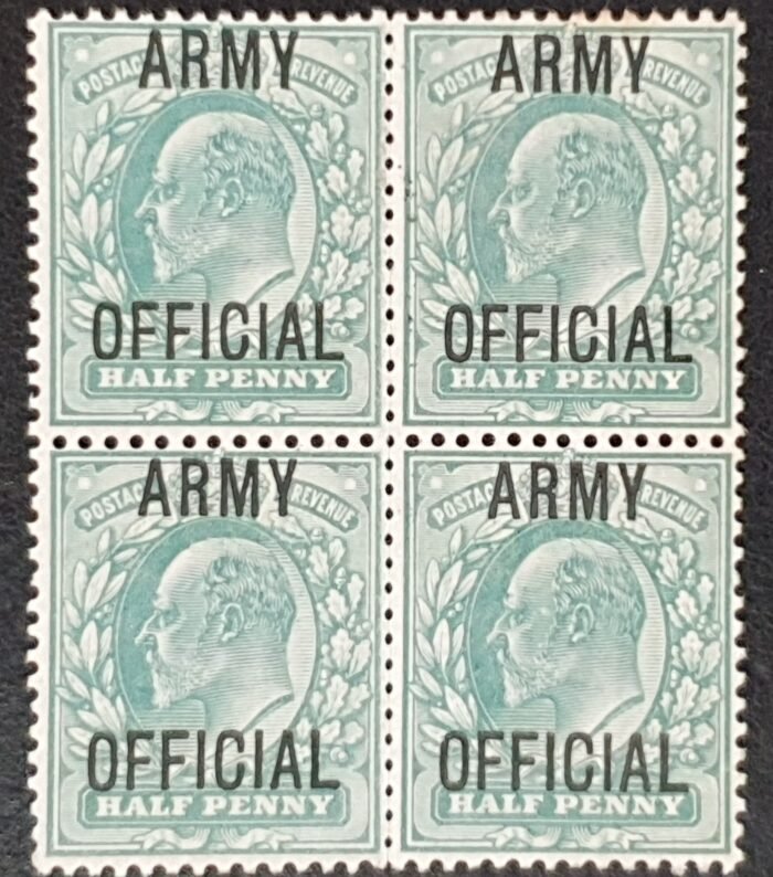 Great Britain King Edward VII SG O48 ½d blue-green Block of 4 LMM