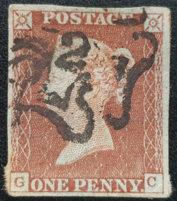 Great Britain Queen Victoria SG8 1d red Black MX No.2 G-C used stamp