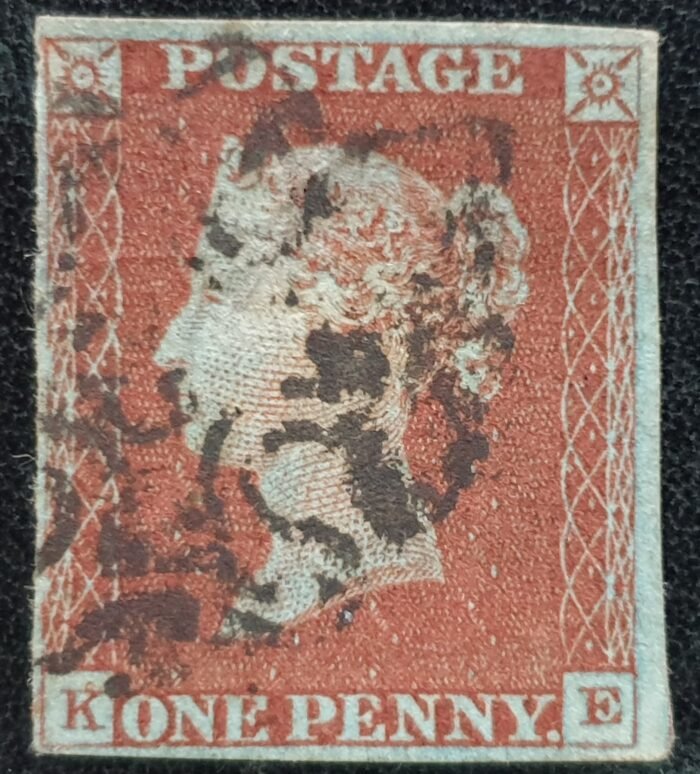 Great Britain Queen Victoria SG8 1d red Letters KE Plate 38 used stamp