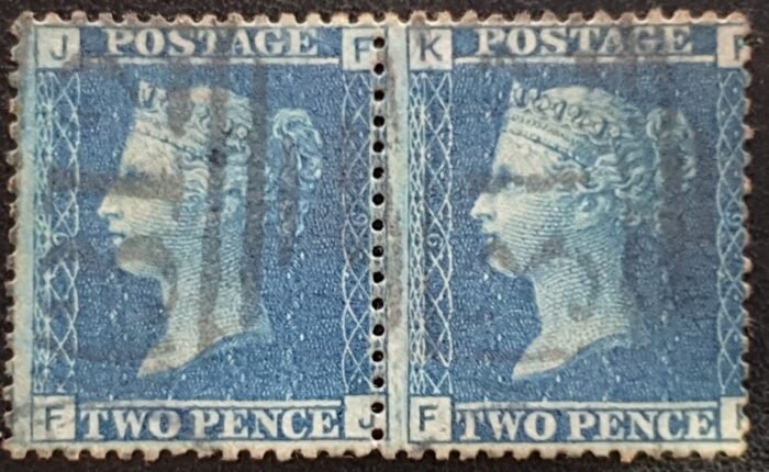 Great Britain Queen Victoria SG45 2d blue Plate 9 FJ-FK Pair used