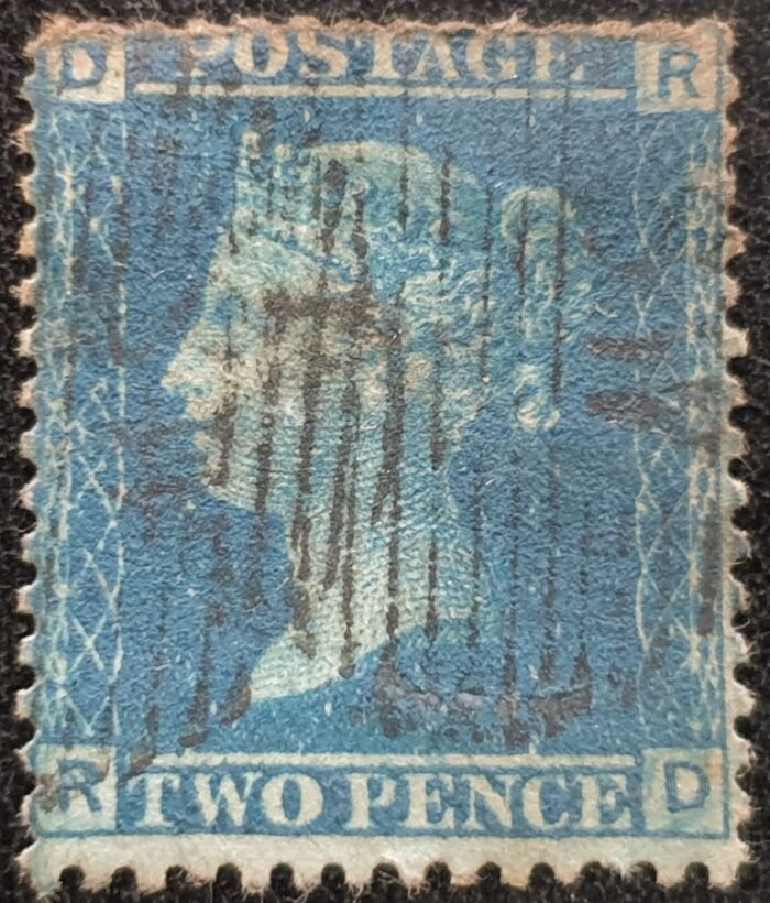 Great Britain Queen Victoria SG45 2d blue Plate 7 Letters RD used stamp