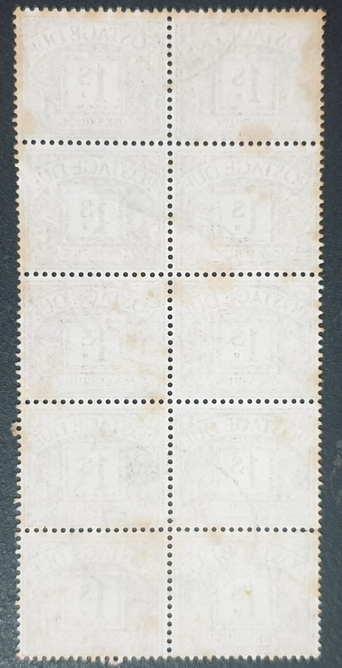 Great Britain Postage Due SG D74 1s ochre Block of 10 used - Image 2