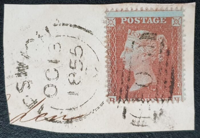 Great Britain Queen Victoria 1855 1d SG26 1d red-brown LC 16, Die II, Alp. II, Pl.9 Ipswich Oct.13.1855 used on piece