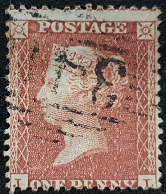 Great Britain Queen Victoria 1855 SG29-33 C8 (1) 1d red brown Letters JL LC 14 used