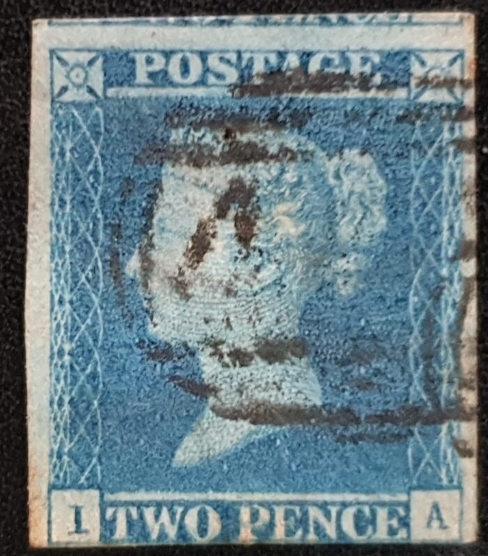 Great Britain Queen Victoria SG14 2d blue Letters IA used stamp