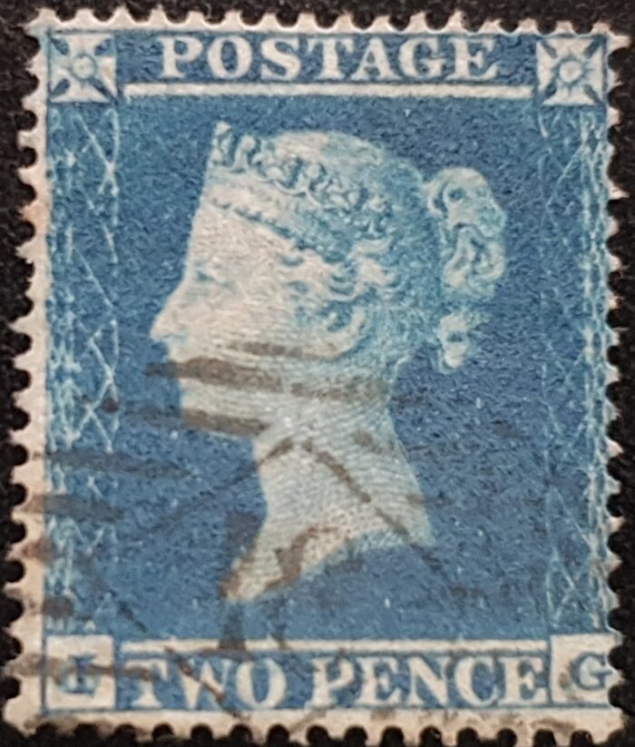 Great Britain Queen Victoria SG19 2d deep blue Plate 4 SC16 Letters IG used