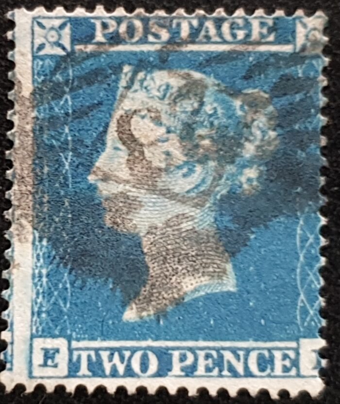 Great Britain Queen Victoria 1854 SG19 2d deep blue Plate 4 SC16 Letters EI used