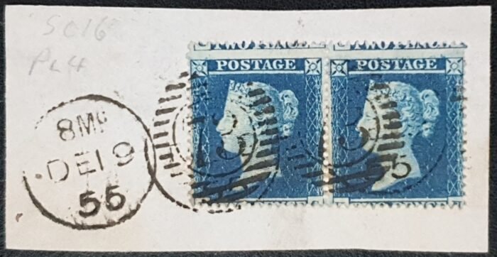 Great Britain Queen Victoria 1854 SG19 2d blue SC16 Plate 4 Used Pair