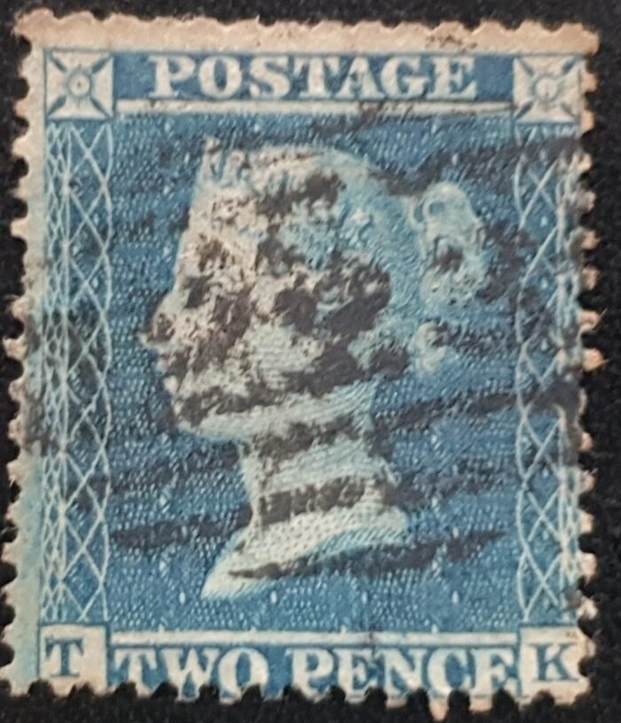 Great Britain Queen Victoria  1855 SG34 2d blue LC14 Letters TK used