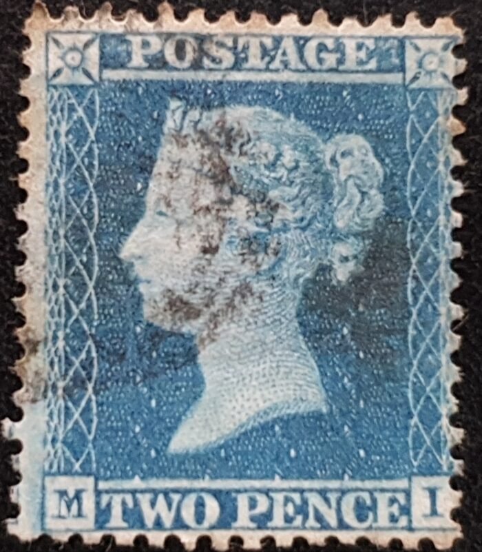 Great Britain Queen Victoria 1855 2d blue Plate 5 MI LC14 used