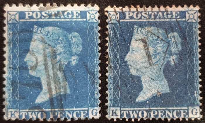 Great Britain Queen Victoria 1857/8 SG35/36a Plate 6 2d deep blue KG Perf.14 & 16 used stamps