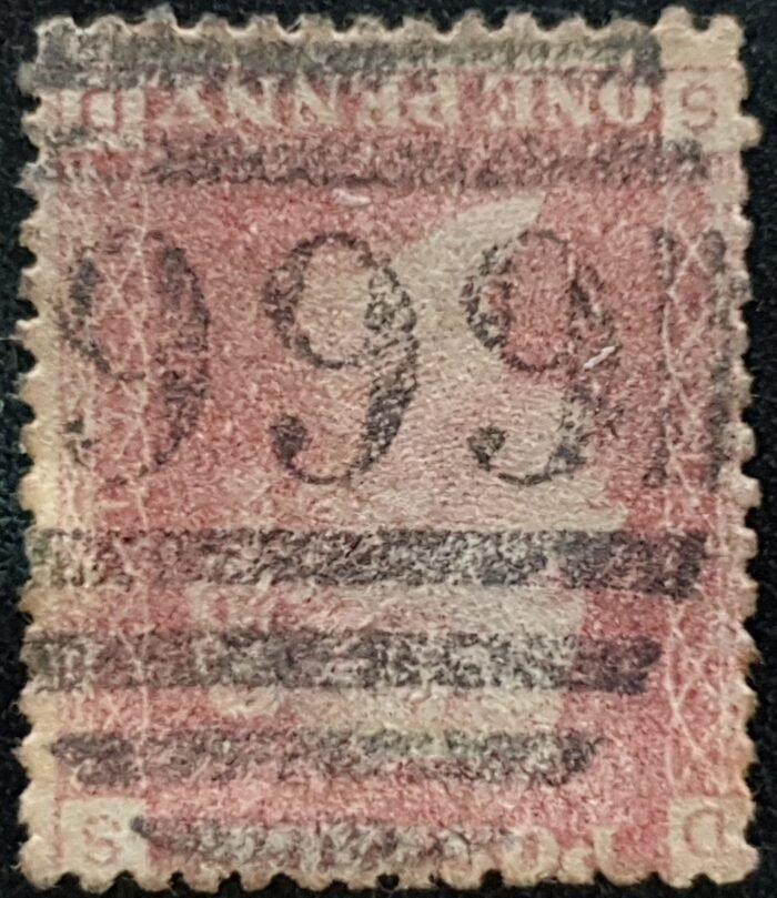 Great Britain Queen Victoria 1864 SG43wi 1d rose red SD Plate 117 used