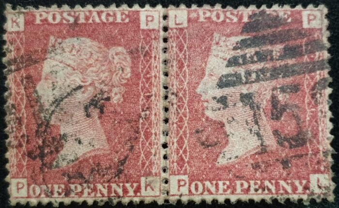 Great Britain Queen Victoria 1864 SG43 1d rose red Pair PK/PL Plate 116 used