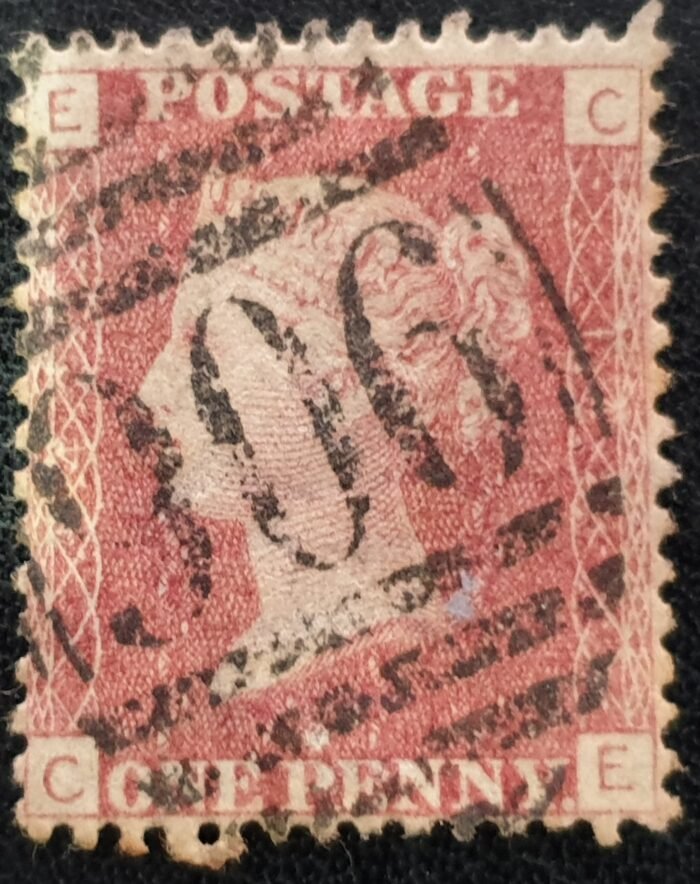 Great Britain Queen Victoria 1864 SG43 1d red Plate 142 Letters CE used stamp