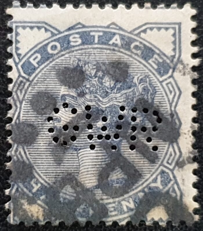 Great Britain Queen Victoria SG187 1/2d slate blue Perfin GWR used