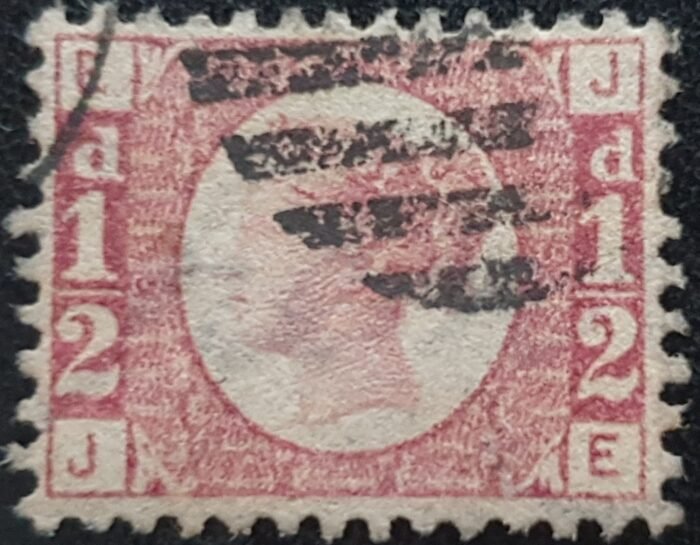 Great Britain Queen Victoria SG48/9 1/2d rose red Plate 3 JE used stamp