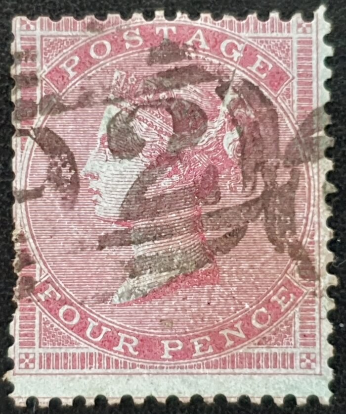 Great Britain Queen Victoria 1855 SG62 4d. carmine blued paper used stamp