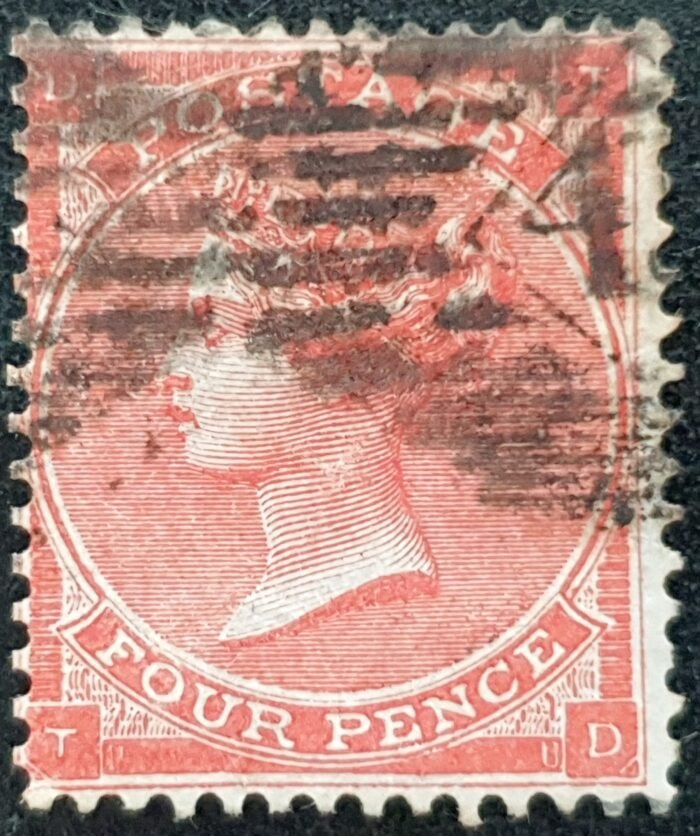 Great Britain Queen Victoria 1863 SG81 4d bright red Plate 4 (Hair lines) TD used