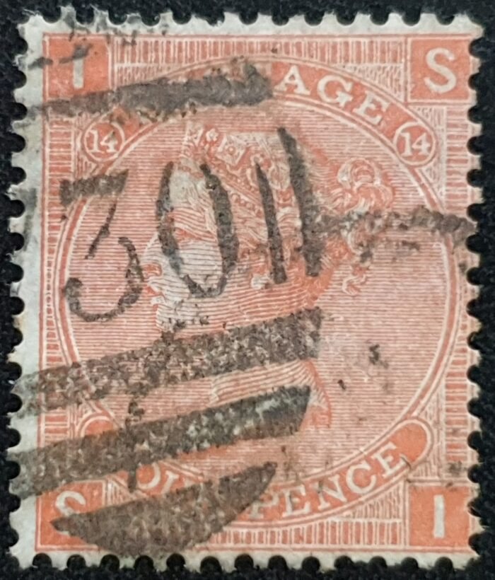 Great Britain Queen Victoria 1865 SG94 4d vermilion Plate 14 SI used